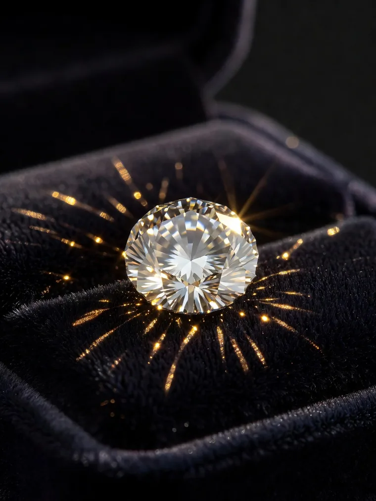Funkelnder Erinnerungsdiamant mit goldenen Lichtreflexen in Nahaufnahme &ndash; Diamant aus Asche
