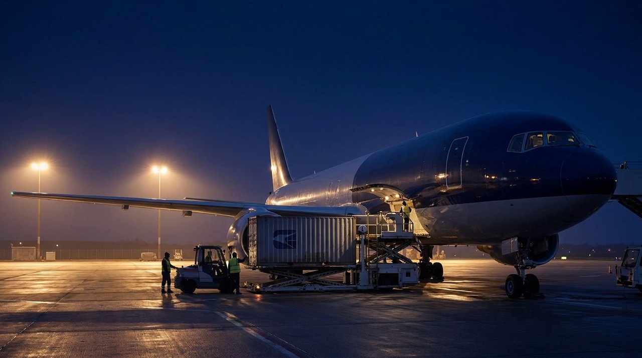 Air-Cargo-Hub Flughafen Madrid bei Nacht